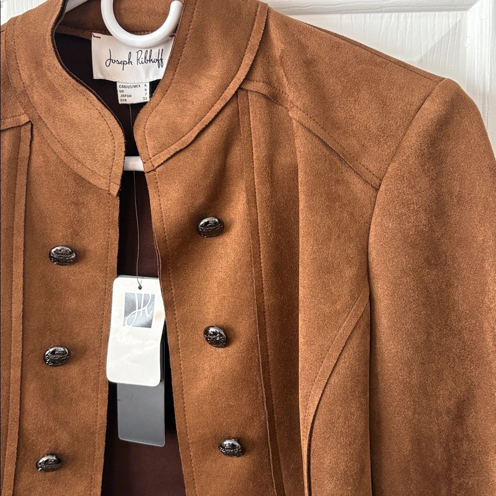 NWT Stunning Joseph Ribkoff Jacket-Suede Look Brown Cropped Jacket Sz4 - Picture 6 of 17